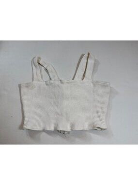 Koch Ribbed White Cropped Tank Top XS With Zipper Back Detail (KK459)